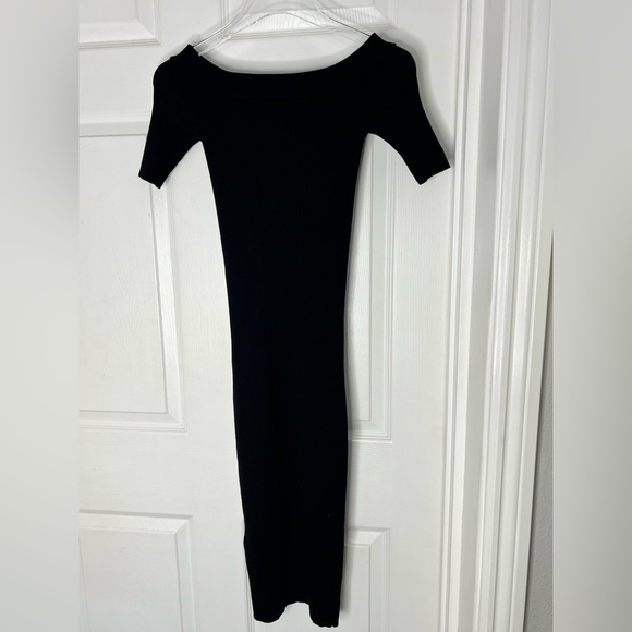 All Saints off shoulder black ribbed Midi dress. - Picture 2 of 11